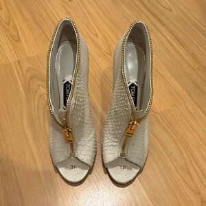 Tom Ford Cream Peep-Toe Heels with Gold Zipper Burmese Python